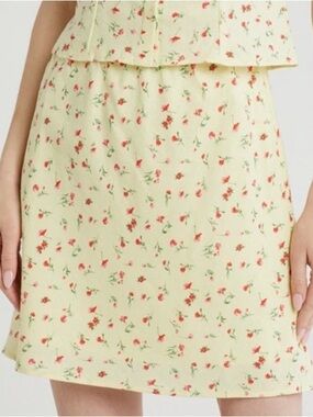Wayf Pale Yellow Mini Skirt with Red Floral Print